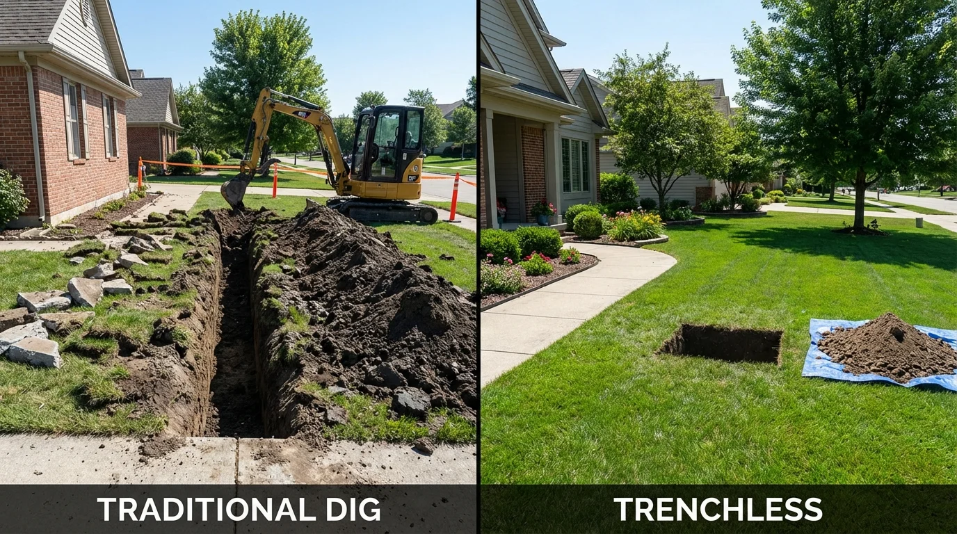 Trenchless sewer repair with minimal yard damage versus traditional excavation in Hibbing, MN